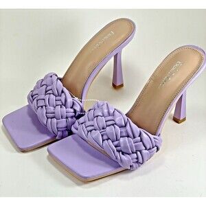 Bella Marie Braided Vegan Leather Square Toe Sandals 4” Women’s Pastel Purple